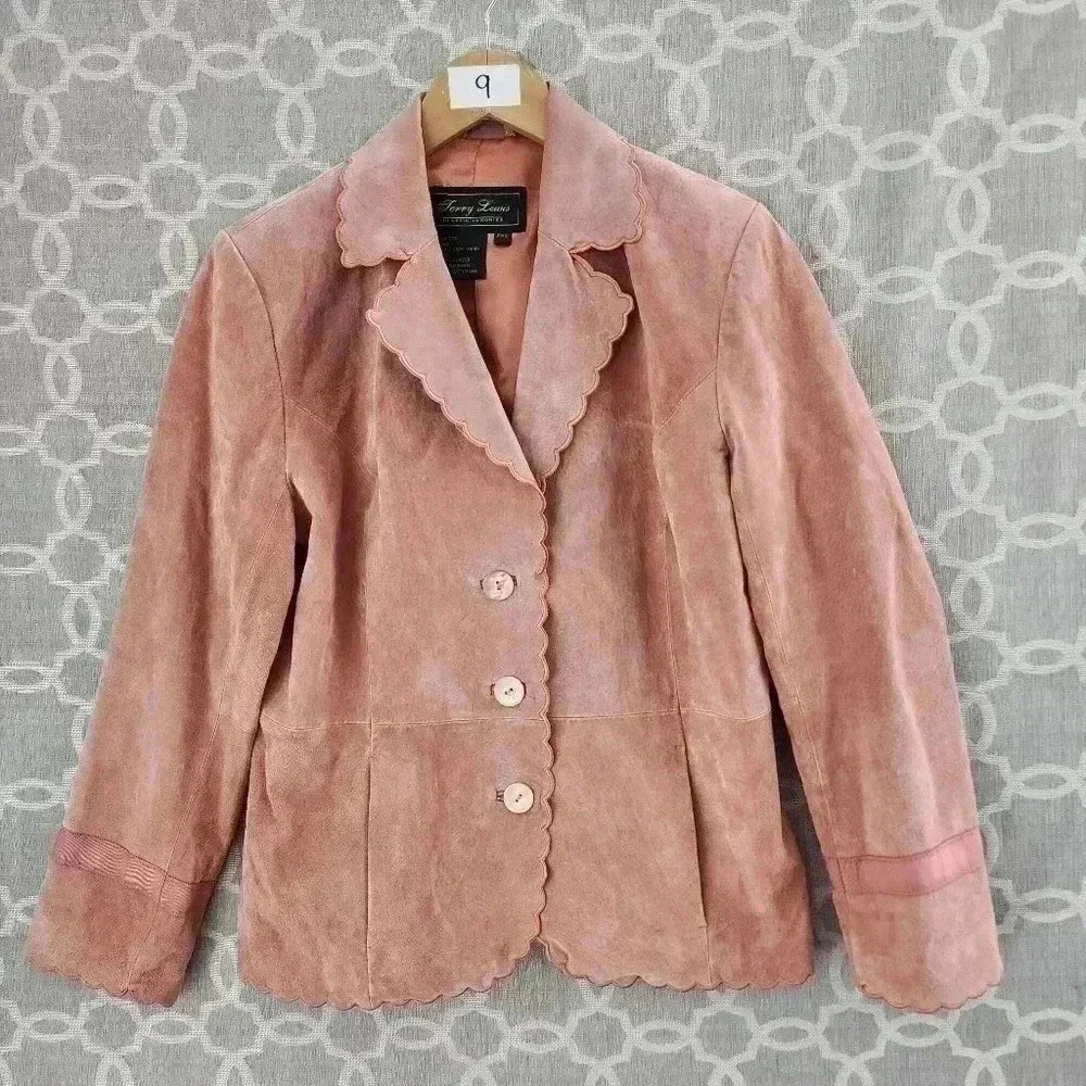 Terry Lewis Classic Luxuries Suede Leather Scallop Orange Rust Blazer PXS